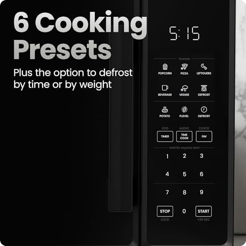 Chefman Countertop Microwave Oven 1.1 Cu. Ft., 1000 Watts with 10 Power Levels, 6 Cooking Presets with One-Touch Express Cook, Eco Mode, Child Safety Lock, & Mute Button - Black - Image 4