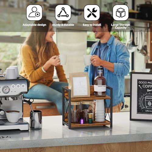 Giikin Countertop Shelf Organizer, 2 Tier Kitchen Spice Rack for Countertop, Wood Coffee Counter Shelf Organizer for Home (Brown, S) - Image 5