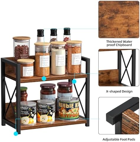 Giikin Countertop Shelf Organizer, 2 Tier Kitchen Spice Rack for Countertop, Wood Coffee Counter Shelf Organizer for Home (Brown, S) - Image 6