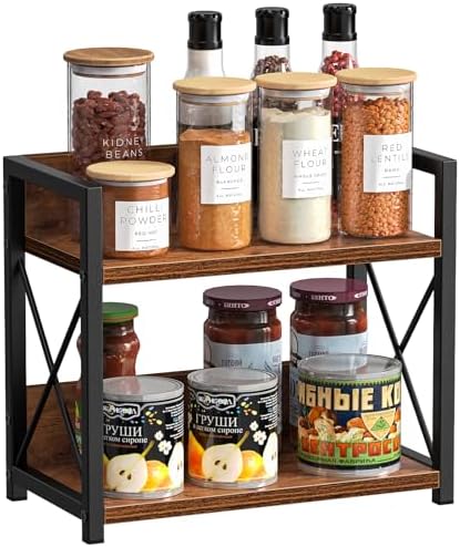 Giikin Countertop Shelf Organizer, 2 Tier Kitchen Spice Rack for Countertop, Wood Coffee Counter Shelf Organizer for Home (Brown, S) - Image 8