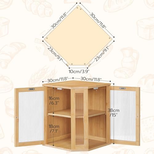 HOOBRO Bamboo Bread Box, Kitchen Countertop Corner Bread Box, Large Capacity 2-Tier Bread Container, Bread Storage Container with Dual Rippled Acrylic Doors, for Kitchen Food Storage, Natural YL12MB01 - Image 4
