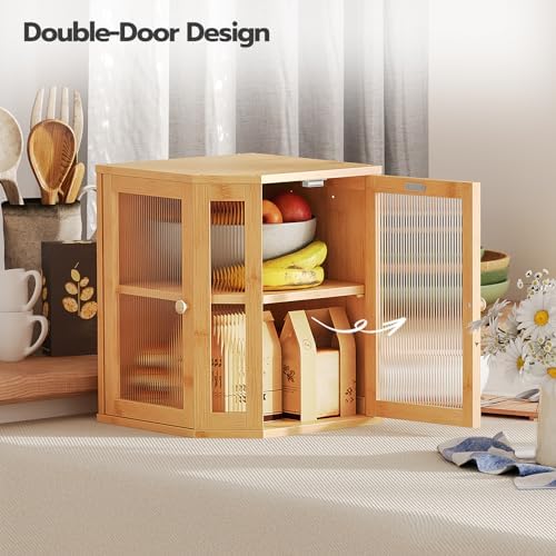 HOOBRO Bamboo Bread Box, Kitchen Countertop Corner Bread Box, Large Capacity 2-Tier Bread Container, Bread Storage Container with Dual Rippled Acrylic Doors, for Kitchen Food Storage, Natural YL12MB01 - Image 6