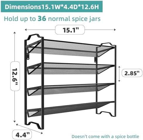 Simple Trending 2 Pack 4 Tier Spice Rack Organizer,Stackable Kitchen Counter Shelves,for Cabinet,Countertop,Pantry, Door or Wall Mount, Metal Mesh,Jars not Included, Black - Image 3