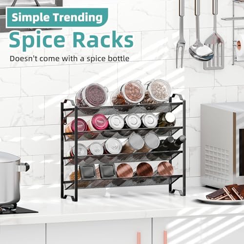 Simple Trending 2 Pack 4 Tier Spice Rack Organizer,Stackable Kitchen Counter Shelves,for Cabinet,Countertop,Pantry, Door or Wall Mount, Metal Mesh,Jars not Included, Black - Image 5